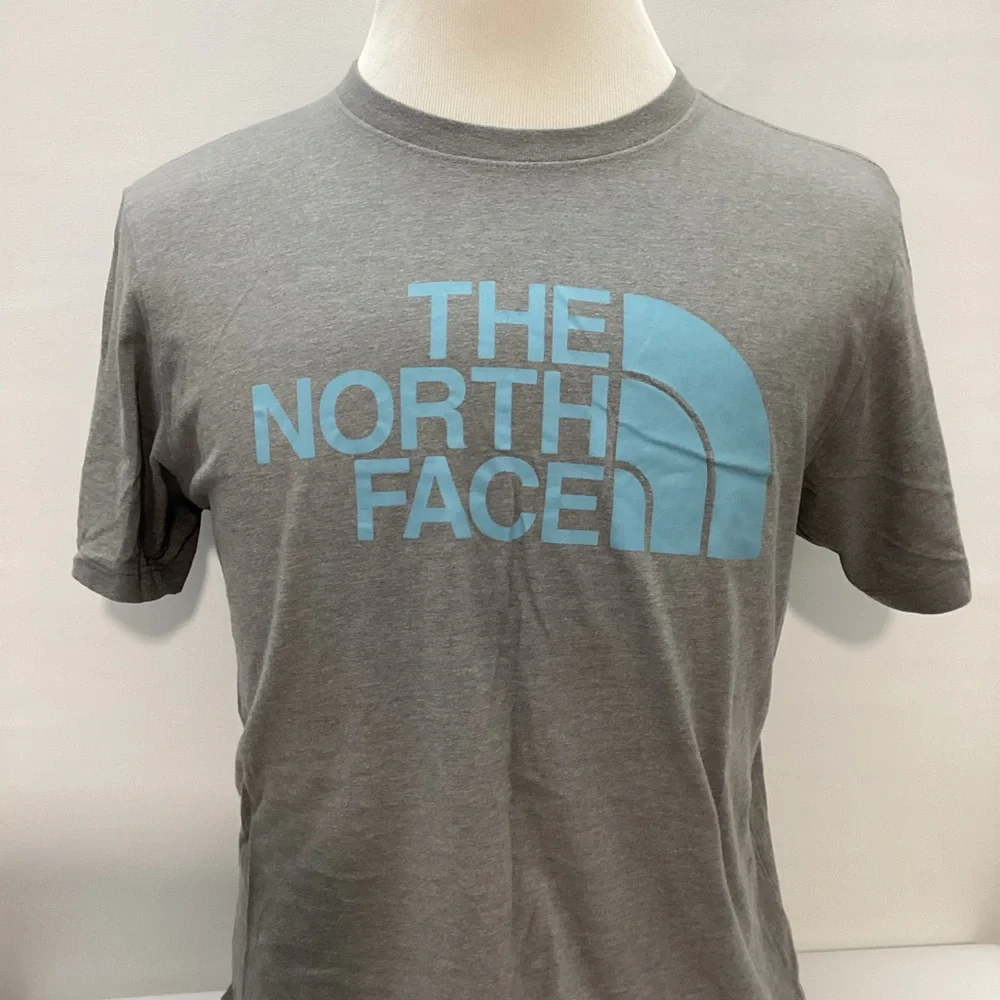 The North Face Heather Gray Tee with Sky Blue Logo Size M